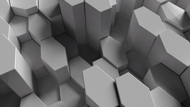 Abstrakter Hintergrund aus Sixgons, die zufällig aus der Oberfläche extrudiert wurden, 3D-Rendering