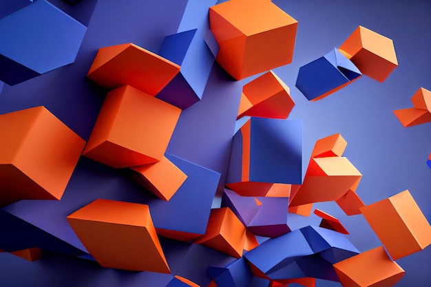 Abstrakter Hintergrund der blauen und orangefarbenen geometrischen Formen Generative KI