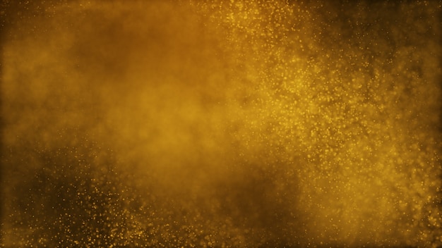 Foto abstrakter hintergrund des dunkelgoldgelben braun- und glühstaubpartikels.