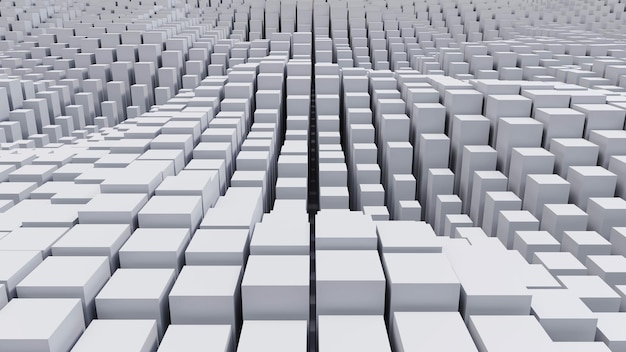 Abstrakter Hintergrund des zufälligen White Cube-Blockwellenmusters 3D-Illustrationsrendering