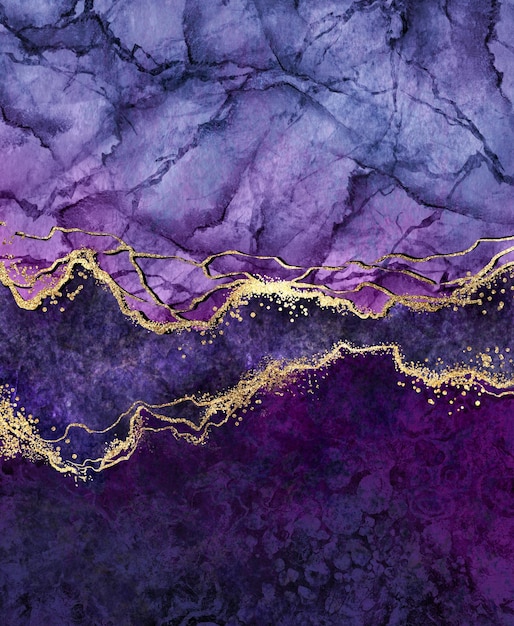 Abstrakter Hintergrund, digitale Marmorisierung, Illustration, violettblau, lila Marmor mit goldenen Adern