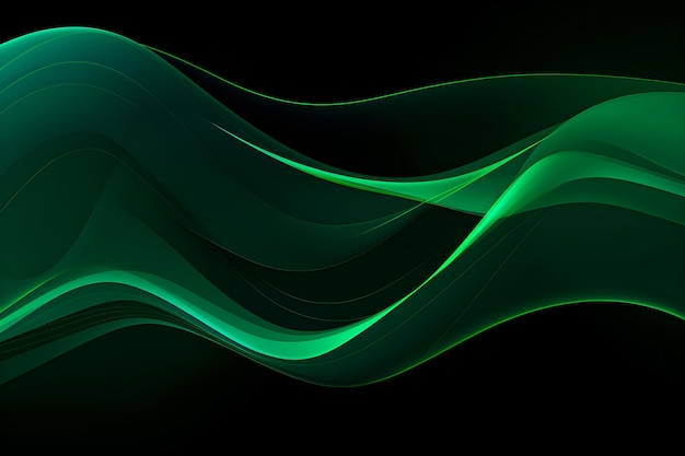 Abstrakter Hintergrund Glatte grüne Linien und Wellen auf schwarzem Hintergrund