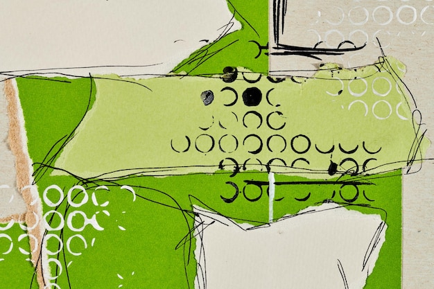 Abstrakter Hintergrund mehrfarbige Kunstcollage Kreatives Musterdesign für die Druckung Einladungskarte Postkarte Zeichnung Poster bunte Tapete Grüne schwarze weiße Farben