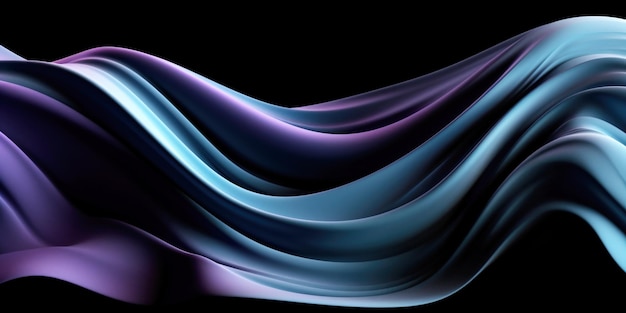 Abstrakter Hintergrund mit 3D-Welle, schwarz, blau und violett, Farbverlauf, Seidenstoff, generative KI