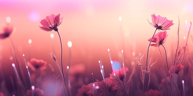 abstrakter Hintergrund mit Blumen und Gras auf rosa Hintergrund