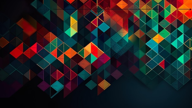 Abstrakter Hintergrund mit buntem geometrischem Druck von Rautendreiecken und anderen sich wiederholenden vibrierenden Formen Mosaik-Geometrie-Tapete Horizontale Illustration für Bannerdesign Generative KI