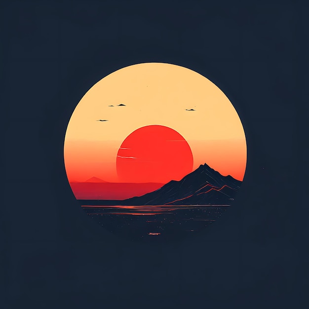 abstrakter Hintergrund mit einem Berg im Sonnenuntergang und der Sonnenvektorillustration