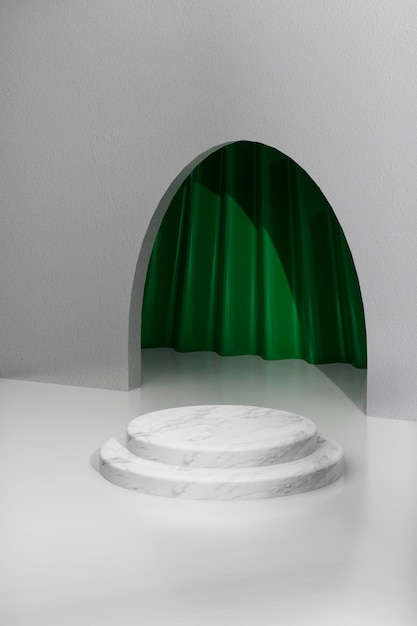 Abstrakter Hintergrund mit geometrischer Podestplattform aus Marmor für die Produktpräsentation. 3D-Rendering.