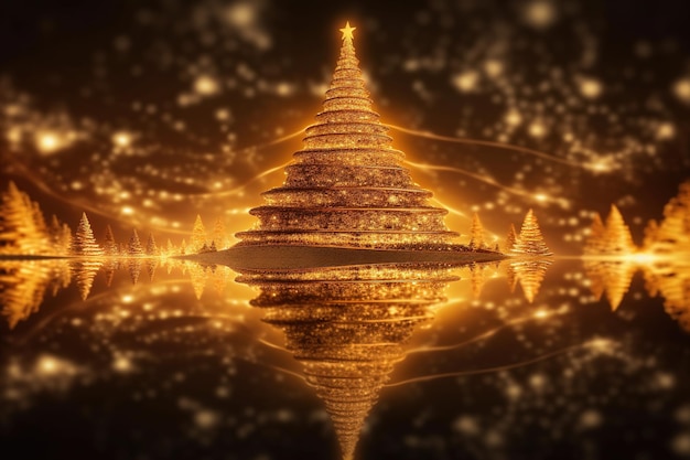 Abstrakter Hintergrund mit goldenem Weihnachtsbaum Vorlage für Grußkarte mit Kopierraum für Text Generative KI