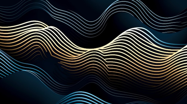 Abstrakter Hintergrund mit goldenen und blauen Linien, generative KI