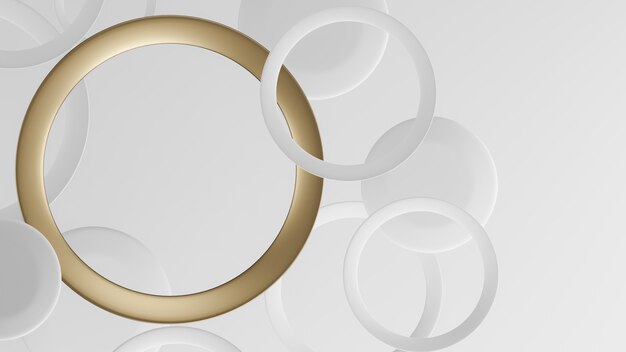 Abstrakter Hintergrund mit goldenen und weißen Ringkreisen. 3D-Rendering