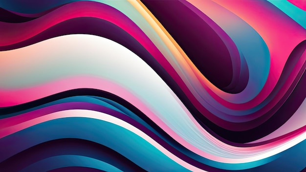 Abstrakter Hintergrund mit lebendigen fließenden Schichten farbenfroher Wellen, die eine dynamische und moderne