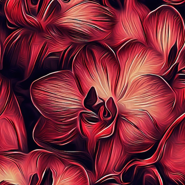 Abstrakter Hintergrund mit leuchtend roter Orchidee als Tapete, die Ai generiert hat