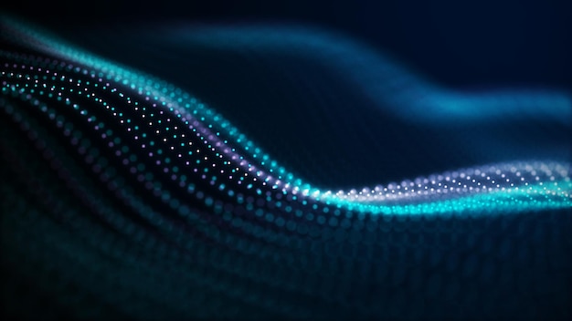 Abstrakter Hintergrund mit leuchtenden Partikeln Digital Moving Wave Futuristische Illustration mit Explosion von Daten 3D-Rendering
