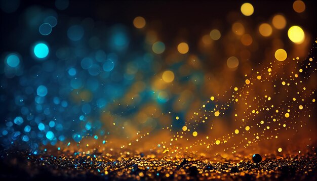 Abstrakter Hintergrund mit Mischung aus goldenen und blauen Farben und defokussiertem Effekt Glitzernde Textur Hauch von Magie und Eleganz für das Design Dunkler Hintergrund kontrastiert mit den hellen Farben
