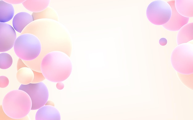 Abstrakter Hintergrund mit pastellmatten Kugeln 3d-Rendering Frühlingsrosa, violette und beige Kugeln mit leerem Platz für die Anzeige von kosmetischen Produktmockup-Werbebannern Design von Dekorationselementen