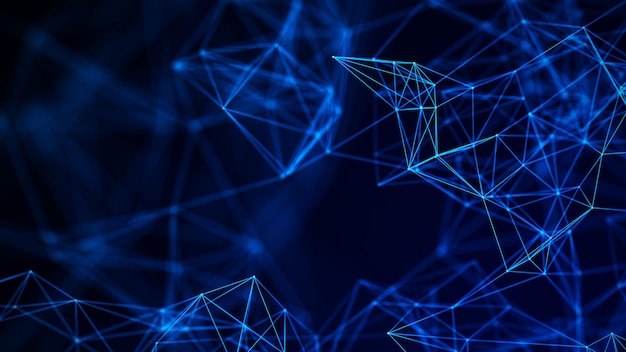 Abstrakter Hintergrund mit sich bewegenden Punkten und Linien Netzwerkverbindungsstruktur Futuristische Illustration Digitales Technologiedesign 3D-Rendering