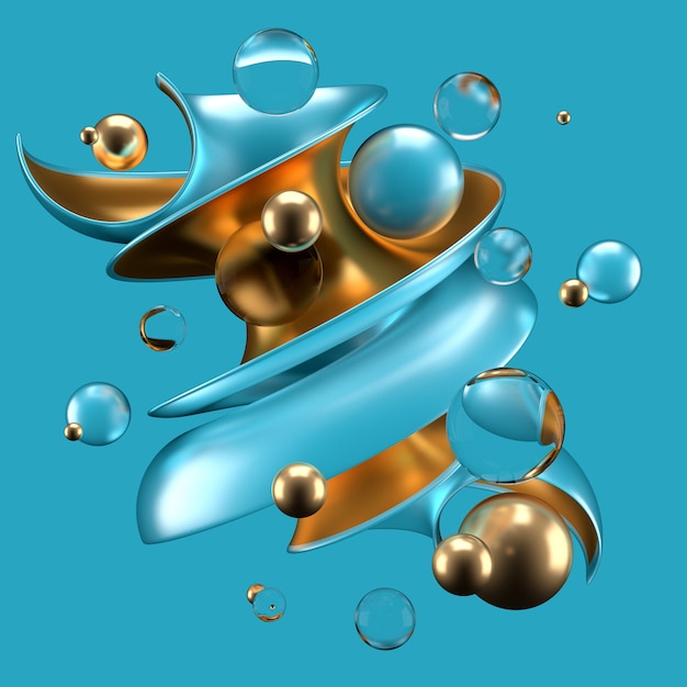 Abstrakter Hintergrund mit Türkis und Gold. 3D-Illustration, 3D-Rendering.