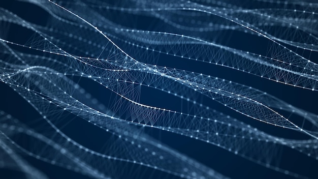 Abstrakter Hintergrund mit Verbindungspunkten und Linien Futuristische dynamische Welle Wissenschaftlicher Hintergrund mit DNA-Technologie Illustration 3D-Rendering