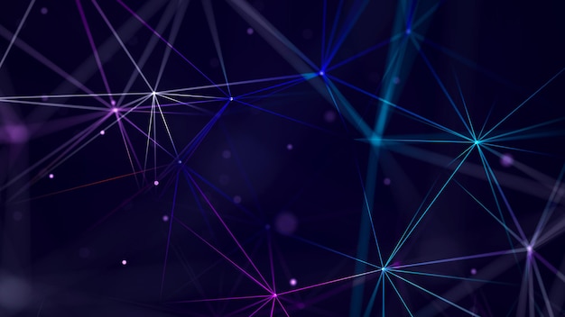 Abstrakter Hintergrund mit Verflechtung von farbigen Linien und Punkten Netzwerkverbindungsstruktur