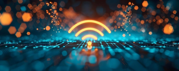 Foto abstrakter hintergrund mit wi-fi-symbol, das ein drahtloses netzwerk und eine verbindung mit daten darstellt konzept abstrakt hintergrund wifi-symbole drahtlose netzwerkverbindungsdaten