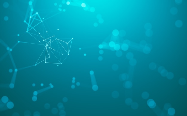 Abstrakter Hintergrund. Molekültechnologie mit polygonalen Formen, die Punkte und Linien verbinden. Verbindungsstruktur. Big Data Visualisierung.