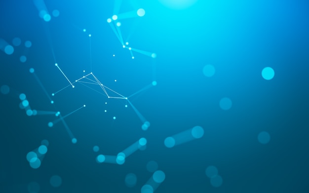 Abstrakter Hintergrund. Molekültechnologie mit polygonalen Formen, die Punkte und Linien verbinden. Verbindungsstruktur. Big Data Visualisierung.
