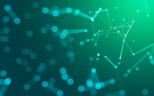 Abstrakter Hintergrund. Molekültechnologie mit polygonalen Formen, verbindenden Punkten und Linien. Verbindungsstruktur. Big-Data-Visualisierung.