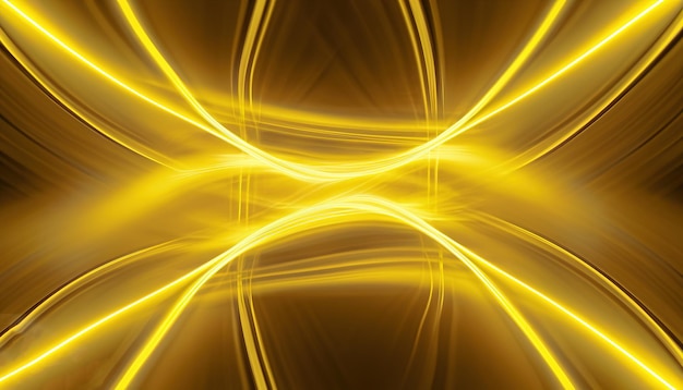 Abstrakter Hintergrund, Neonlicht-Lasershow, Impuls-Equalizer-Diagramm, ultraviolettes Spektrum, Impulsstromlinien, Quantenenergieimpuls, gelb leuchtende dynamische Linien