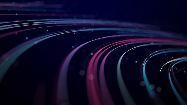 Abstrakter Hintergrund von beweglichen Linien Informationsraumstreifen Big Data-Visualisierung 3D-Rendering