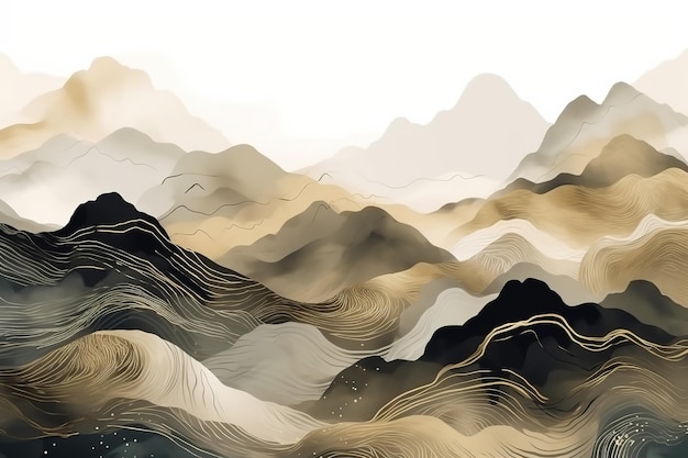 Abstrakter Hintergrund von farbigen Bergen mit SchwarzSchöner minimalistischer Druck für Ihr Dekor für Postkarten-Glückwünsche und Poster Generative AI