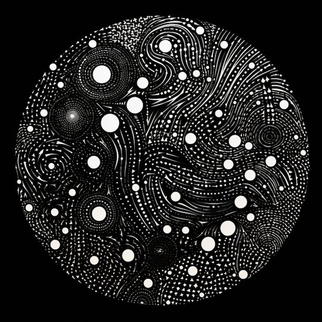 Abstrakter Kreis mit wellenförmigem Muster in schwarz-weißer Farbe surrealistischer Stil