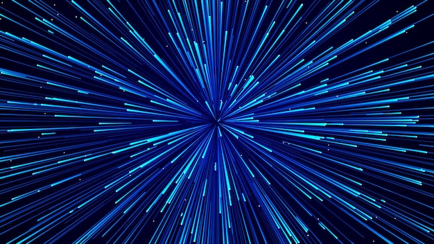 Abstrakter kreisförmiger Lichtgeschwindigkeitshintergrund Dynamische Linien Futuristische Lichtexplosion Farbige Strahlen in Bewegung Übertragung von Big Data Cyberspace 3D-Rendering