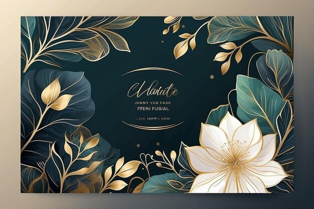 Abstrakter Kunst-Hintergrund Vektor Luxus-Einladungskarten-Hintergrond mit goldener Linie Kunstblume und botanischen Blättern