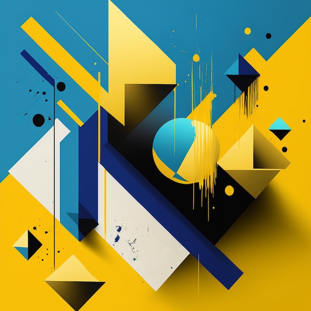 Abstrakter Kunsthintergrund mit geometrischen Elementen in blauer und gelber Farbe Sportkonzept
