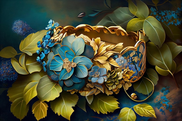 Abstrakter luxuriöser Hintergrund mit dunklem und goldenem Blumenmuster Generative AIxA