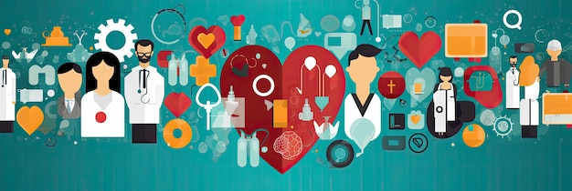 Foto abstrakter medizinischer hintergrund mit flachen symbolen und symbolen konzept und idee für gesundheitstechnologie, wissenschaft und forschung, innovation, medizin, gesundheit, generative ki