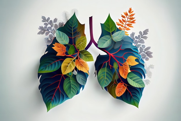 Abstrakter menschlicher Lungenvektor mit Blattkonzept Generative Ai