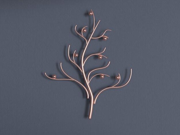 abstrakter Metallgoldkupferbaum 3d, der graue Wand überträgt