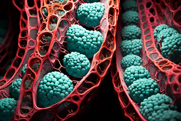 Abstrakter mikrobiologischer Hintergrund mit DNA-Molekülen oder zellulären Organellen