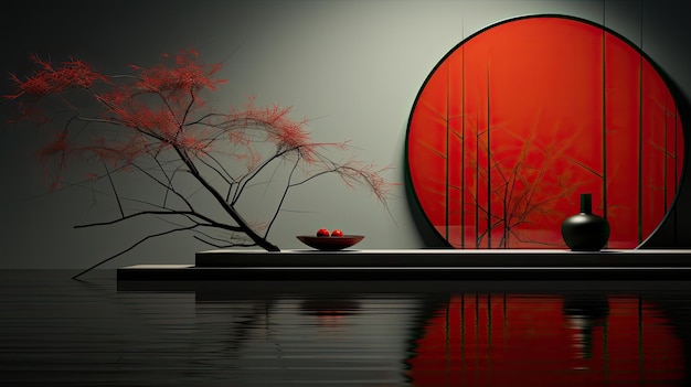 Abstrakter Minimalismus, der den Stil des japanischen Einflusses bewertet, Zen-Minimalismus, dunkler, beruhigender Ef