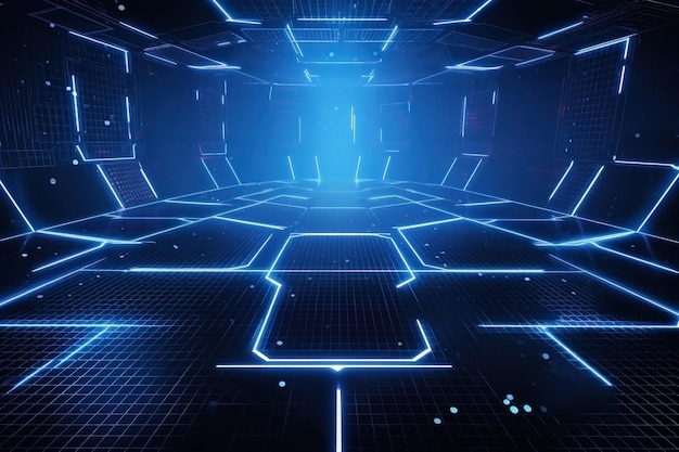 Abstrakter minimalistischer blauer futuristischer Korridorhintergrund, Ai generiert