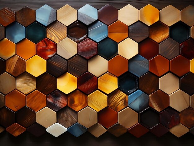Abstrakter, nahtloser sechseckiger Mosaikfliesenhintergrund aus Holz mit sechseckigen Würfeln