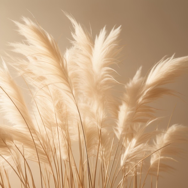 Abstrakter natürlicher Hintergrund von weichen Pflanzen Cortaderia selloana Pampas Gras auf einem verschwommenen Bokeh Trockenes Schilf Boho-Stil Flauschige Stängel von hohem Gras ai generativ