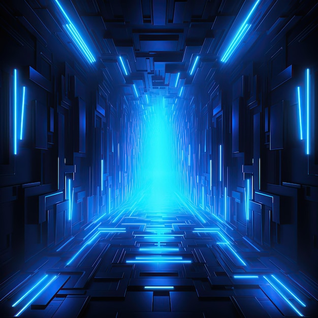 Abstrakter neonblauer Hintergrund Cyberspace Paralleluniversum Linien Streifen leuchten KI generiert