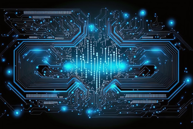 Abstrakter Neonhintergrund der digitalen Codetechnologie in der Cyberspace-Matrix Generative KI
