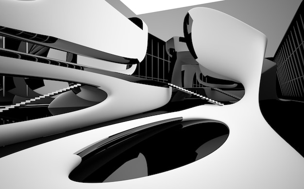 Foto abstrakter öffentlicher raum in weiß und schwarz auf mehreren ebenen mit 3d-darstellung des fensters