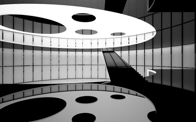 Foto abstrakter öffentlicher raum in weiß und schwarz auf mehreren ebenen mit 3d-darstellung und rendering von fenstern