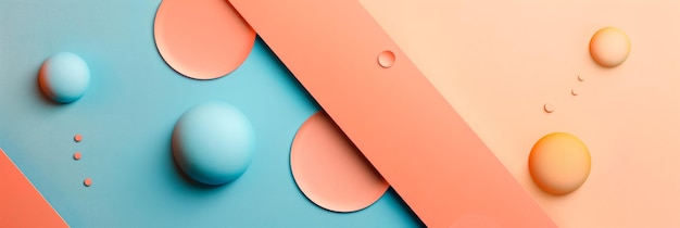 Abstrakter pastellblauer Papiertextur-Hintergrund mit minimalistischen geometrischen Formen und Linien in Pfirsich- und Orange-Tönen Generative KI