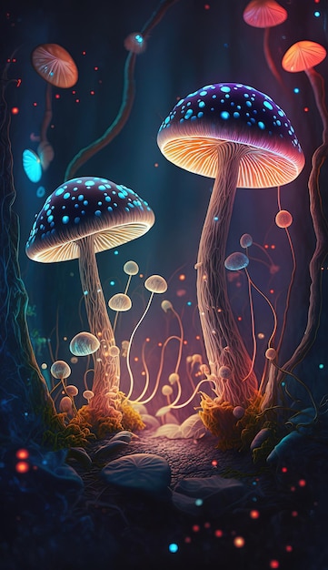 Abstrakter phychedelischer Pilz in bunten Neonlichtern Generative Ai